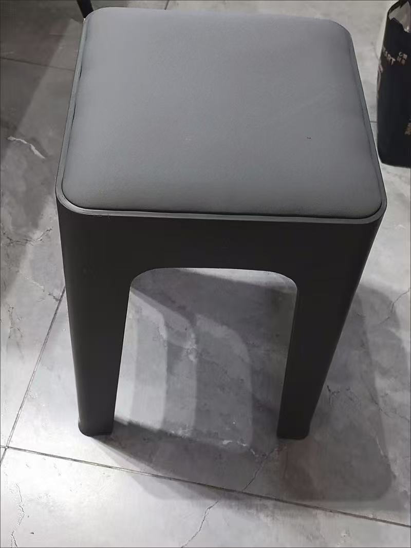 A1 Leather-Seat Square Stool with a polypropylene (PP) frame and beige PU leather padded seat.